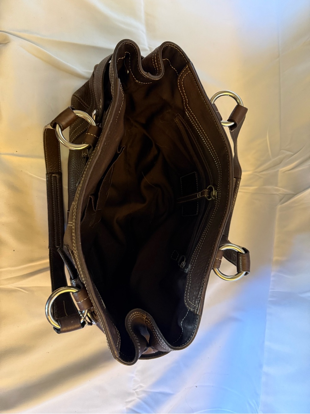 Coach Brown Leather Shoulder Bag with Silver Hardware
